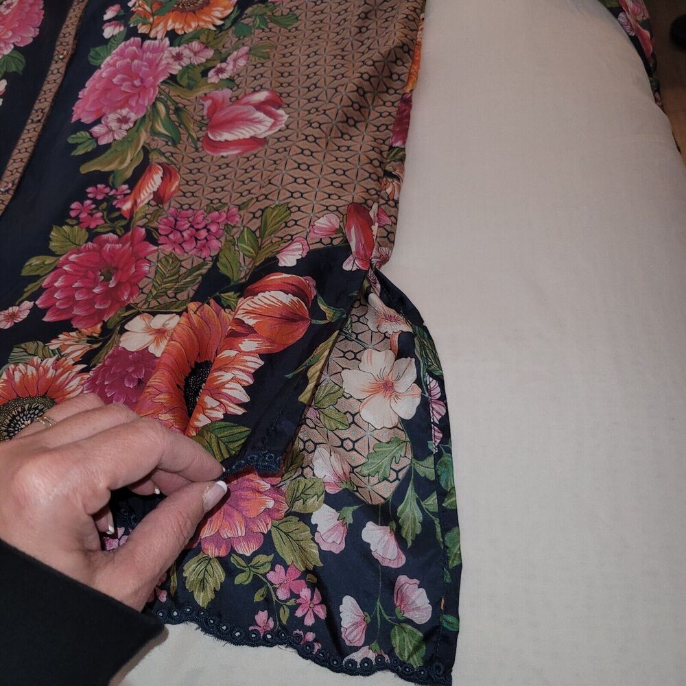 Johnny Was Navy Hot Pink Floral SILK Kimono Blouse - Picture 11 of 13